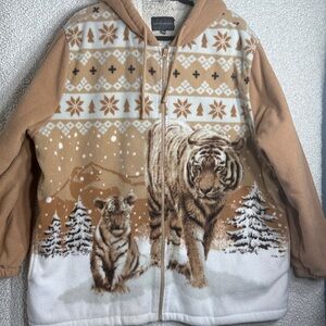 Classic Editions Sherpa Fleece Zip Hoodie Tiger Print XXL
